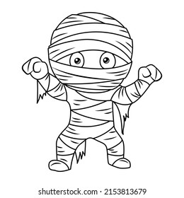 Egyptian mummy coloring page. Black and white cartoon illustration