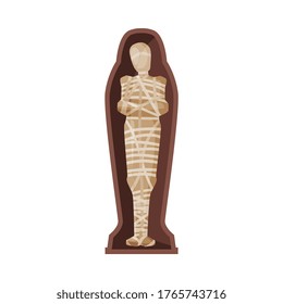 Egyptian Mummy in Sarcophagus, Ancient Symbol of Egypt Flat Style Vector Illustration on White Background