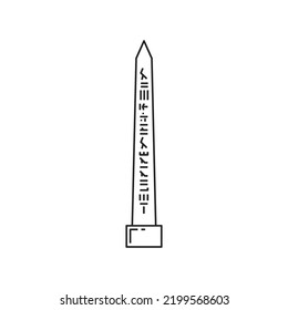 Egyptian obelisk with Ancient Egypt hieroglyphs or inscriptions, vector line icon. Ancient Egypt and pharaoh obelisk monument, Egyptian culture and history symbol