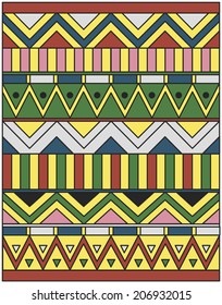 Egyptian ornament of colored lines, rectangles and triangles