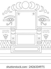 Egyptian palace with the pharaoh's throne. Egyptian background. Coloring page, icon, black and white vector illustration.