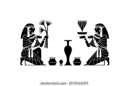 Egyptian papyrus background. Egyptian Culture Ancient Egyptian gods and goddesses in historic hieroglyphic paper art