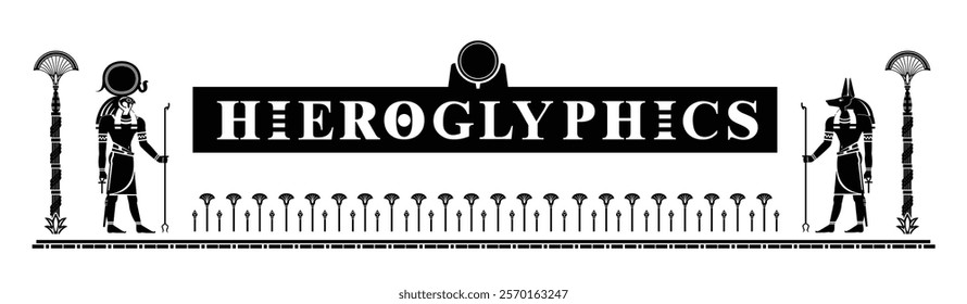 Egyptian papyrus background with guards. Egyptian Culture Ancient Egyptian gods and goddesses in historic hieroglyphic paper art