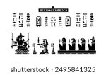 Egyptian papyrus with gods and goddesses offering to anubis in silhouette. Ancient Egyptian gods and goddesses in historical hieroglyphic paper art. Vector illustration isolated on white