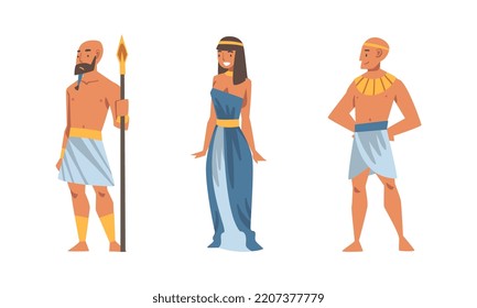 Egyptian people wearing authentic traditional costumes and necklace vector illustration