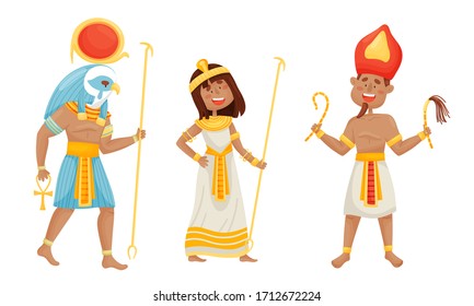 Egyptian Pharaoh and Deities Wearing Antique Clothing Vector Set