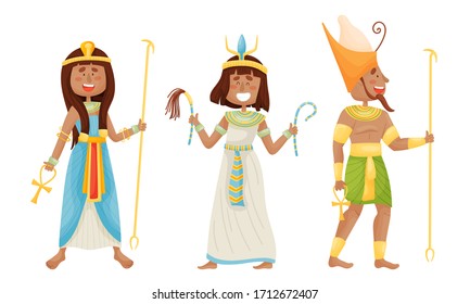 Egyptian Pharaoh and Deities Wearing Antique Clothing Vector Set