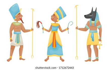 Egyptian Pharaoh and Deities Wearing Antique Clothing Vector Set