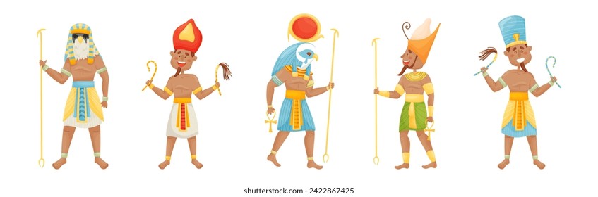 Egyptian Pharaoh and Deities Wearing Antique Clothing Vector Set