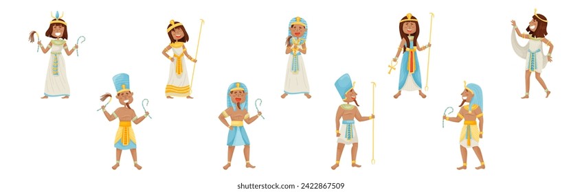 Egyptian Pharaoh and Deities Wearing Antique Clothing Vector Set