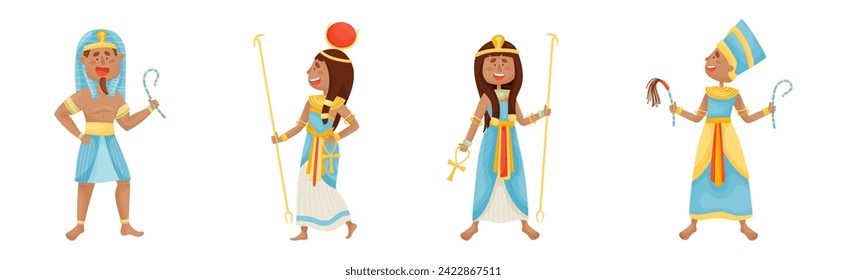 Egyptian Pharaoh and Deities Wearing Antique Clothing Vector Set