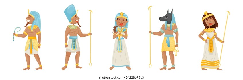 Egyptian Pharaoh and Deities Wearing Antique Clothing Vector Set