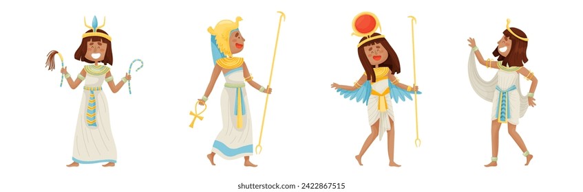 Egyptian Pharaoh and Deities Wearing Antique Clothing Vector Set