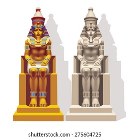 Egyptian Pharaoh on the throne frontally on a white background