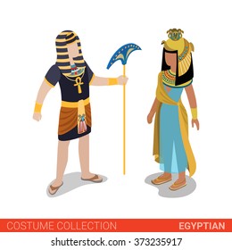 Egyptian Pharaoh and Princess. Flat 3d isometric web site vector illustration. People in traditional costume collection.