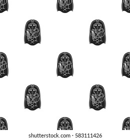 Egyptian pharaoh sarcophagus icon in black style isolated on white background. Museum pattern stock vector illustration.