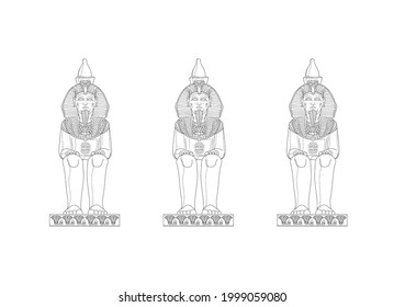 El Faraón Egipcio Estatua Colores De Arte De Línea. Mundo antiguo. Esfinge.