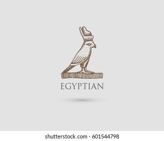 Egyptian pharaon logo with symbol of ancient civilization vintage, engraved hand drawn in sketch or wood cut style, old looking retro