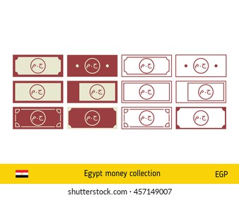 Egyptian Pound banknote. Money icons set illustration