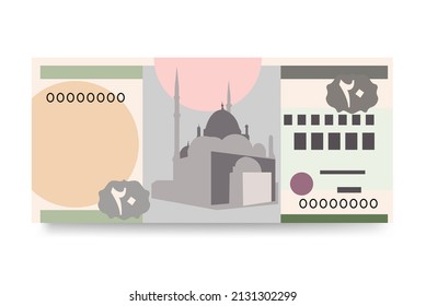 Ilustración del vector de libras egipcio. Egipto, la Franja de Gaza pusieron billetes en paquete. Dinero en papel 20 EGP. Estilo plano. Aislado sobre fondo blanco. Diseño sencillo y mínimo.