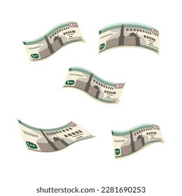 Ägyptische Pfund-Vektorgrafik. Ägypten, der Gazastreifen-Staat, haben Banknoten gebündelt. Falling, Fluggeld 100 EGP. Flacher Stil. Einzeln auf weißem Hintergrund. Einfaches minimales Design.