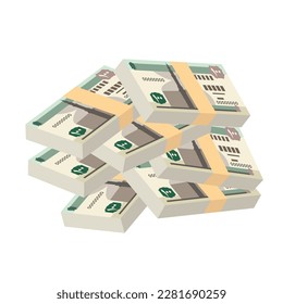 Egyptian Pound Vector Illustration. Egypt, Gaza Strip money set bundle banknotes. Paper money 100 EGP. Flat style. Isolated on white background. Simple minimal design.