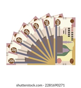 Egyptian Pound Vector Illustration. Egypt, Gaza Strip money set bundle banknotes. Paper money 200 EGP. Flat style. Isolated on white background. Simple minimal design.