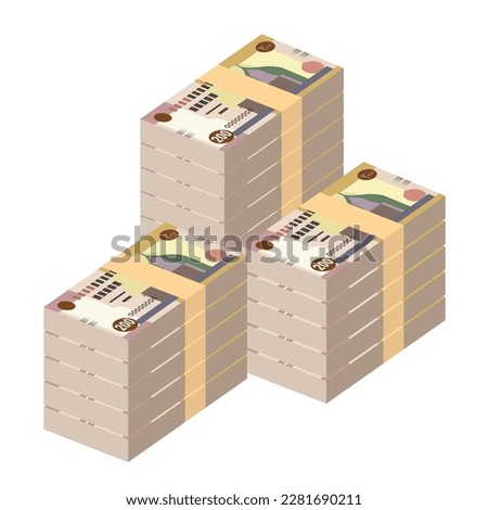 Egyptian Pound Vector Illustration. Egypt, Gaza Strip money set bundle banknotes. Paper money 200 EGP. Flat style. Isolated on white background. Simple minimal design.