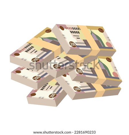 Egyptian Pound Vector Illustration. Egypt, Gaza Strip money set bundle banknotes. Paper money 200 EGP. Flat style. Isolated on white background. Simple minimal design.
