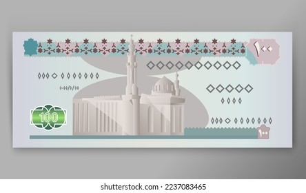 Egyptian Pound Vector Illustration. Paper money 100 EGP.