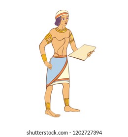 Egyptian preparing to write on a clay tablet with a stylus.