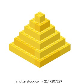 Egyptian pyramid assembled from yellow plastic blocks in isometric style for print, education and games. Vector illustration.