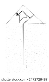 Ägyptische Pyramide Querschnitt. Skizzierschema schwarze Linien Illustration. Alte, antike Architektur.