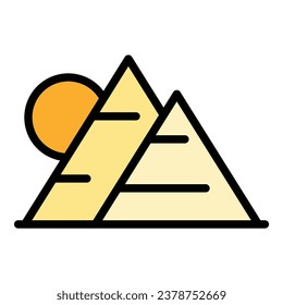 Egyptian pyramid icon outline vector. Ancient egypt. Cairo sand color flat