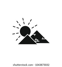 Egyptian pyramid icon in silhouette style. Egypt pyramid with sun object vector illustration isolated on white background. Element of Egyptian culture and tradition