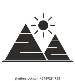 egyptian pyramid icon, sun symbol,flat vector illustration on white background