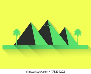 Egyptian pyramid with long shadow. Bright colors. Vector illustration.