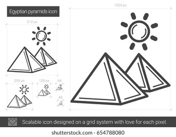 Egyptian pyramid vector line icon isolated on white background. Egyptian pyramid line icon for infographic, website or app. Scalable icon designed on a grid system.