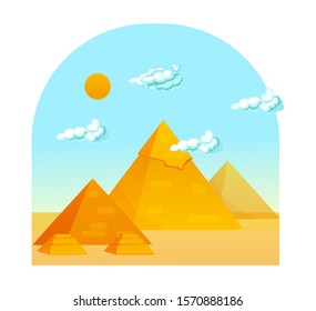 Egyptian pyramids against the sky with clouds cartoon vector illustration