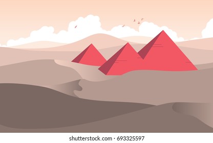 Egyptian pyramids among desert with cloud and sky landscape