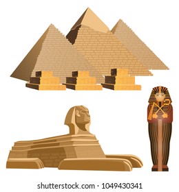 Egyptian pyramids, ancient sphinx and sarcophagus of pharaoh