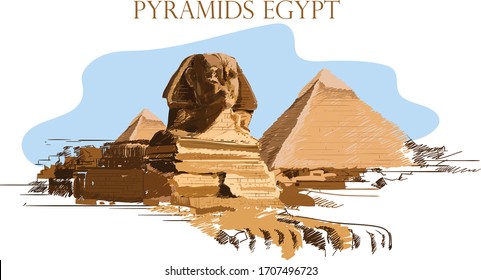 Egyptian pyramids ancient sphinx vector illustration