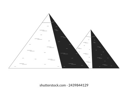 Pirámides egipcias blanco y negro 2D línea de dibujos animados objeto. La antigua cultura egipcia. Elemento de contorno vectorial aislado emblemático del patrimonio mundial. Ilustración de punto plano monocromático de piedras famosas del monumento