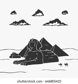 Egyptian Pyramids And Camels Vector Illustration