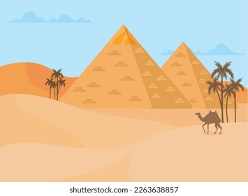 egyptian pyramids in desert scene