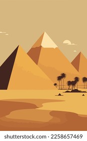 Egyptian pyramids in the desert. Vector illustration of a flat design. wall art print poster