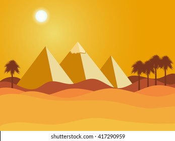 Egyptian pyramids. Desert. Vector illustration.