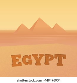 Egyptian pyramids. Desert.Card template. Vector illustration.