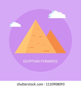 Egyptian Pyramids as famous ancient attraction. Old unique construction build in desert. Sight from hot African country isolated flat vector in circle
