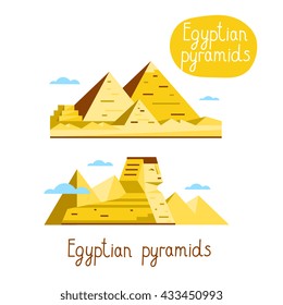 Egyptian pyramids. Famous world landmarks icon concept. Journey around the world. Tourism and vacation theme. Modern design flat vector illustration.